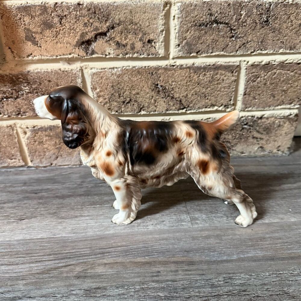 Vintage Lefton Porcelain Springer Spaniel Dog Figurine 9" Hand-Painted